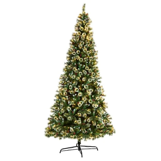 10ft. Pre-Lit Frosted Swiss Pine Artificial Christmas Tree With Berries, Clear LED Lights 3 10ft. Pre-Lit Frosted Swiss Pine Artificial Christmas Tree With Berries, Clear LED Lights
