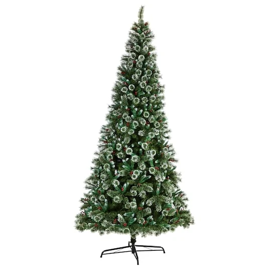 10ft. Pre-Lit Frosted Swiss Pine Artificial Christmas Tree With Berries, Clear LED Lights 6 10ft. Pre-Lit Frosted Swiss Pine Artificial Christmas Tree With Berries, Clear LED Lights - Image 4