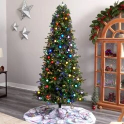 7.5ft. Pre-Lit Montana Mountain Fir Artificial Christmas Tree, Multicolor LED Lights -Michaels X-Mas Decor D478843S 7