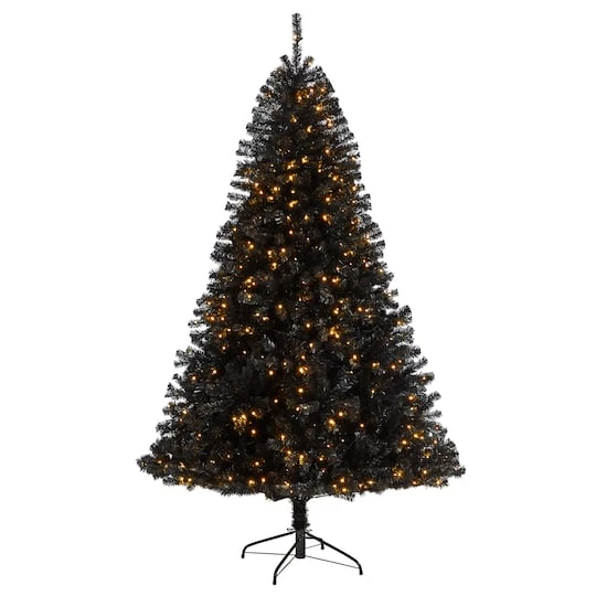 7ft. Pre-Lit Black Artificial Christmas Tree, Clear LED Lights 4 7ft. Pre-Lit Black Artificial Christmas Tree, Clear LED Lights - Image 2