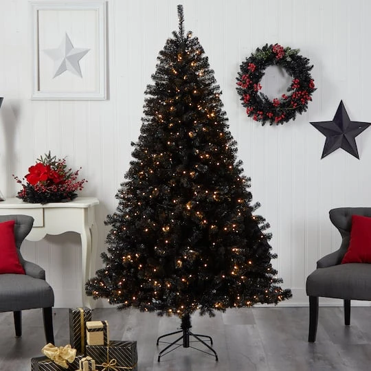 7ft. Pre-Lit Black Artificial Christmas Tree, Clear LED Lights 10 7ft. Pre-Lit Black Artificial Christmas Tree, Clear LED Lights - Image 8