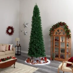12ft. Pre-Lit Slim Green Mountain Pine Artificial Christmas Tree, Clear LED Lights -Michaels X-Mas Decor D478878S 10