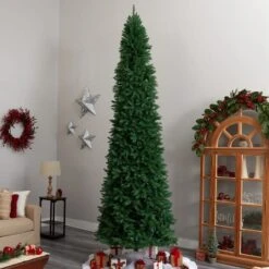 12ft. Pre-Lit Slim Green Mountain Pine Artificial Christmas Tree, Clear LED Lights -Michaels X-Mas Decor D478878S 9