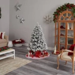 5ft. Pre-Lit Flocked Oregon Pine Artificial Christmas Tree, Clear Lights -Michaels X-Mas Decor D478902S 10