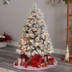 5ft. Pre-Lit Flocked Oregon Pine Artificial Christmas Tree, Clear Lights -Michaels X-Mas Decor D478902S 7