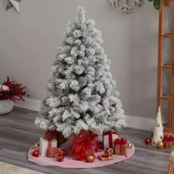 5ft. Pre-Lit Flocked Oregon Pine Artificial Christmas Tree, Clear Lights -Michaels X-Mas Decor D478902S 8