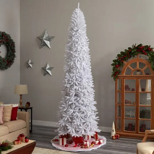 11ft. Pre-Lit Slim White Artificial Christmas Tree, Warm White LED Lights 11 11ft. Pre-Lit Slim White Artificial Christmas Tree, Warm White LED Lights - Image 9
