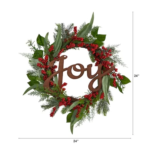24" Red Joy & Berries Christmas Wreath 5 24" Red Joy & Berries Christmas Wreath - Image 3