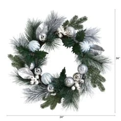 24" Pinecones & Berries Christmas Wreath With Silver Ornaments -Michaels X-Mas Decor D478981S 2
