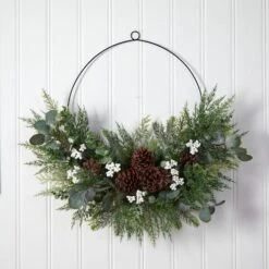 28" Christmas Pine, Eucalyptus & Berries Metal Circlet Wreath -Michaels X-Mas Decor D478983S 3