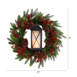 28" Berries & Pine Christmas Wreath With Lantern & Included LED Candle 9 28" Berries & Pine Christmas Wreath With Lantern & Included LED Candle -Michaels X-Mas Decor D478984S 2
