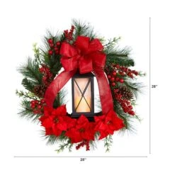 28" Poinsettia & Berry Holiday Lantern Christmas Wreath With LED Candle 9 28" Poinsettia & Berry Holiday Lantern Christmas Wreath With LED Candle -Michaels X-Mas Decor D478985S 2