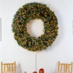 5ft. Clear LED Lights Flocked Artificial Christmas Wreath With Pinecones -Michaels X-Mas Decor D478991S 4