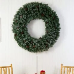 5ft. Clear LED Lights Flocked Artificial Christmas Wreath With Pinecones -Michaels X-Mas Decor D478991S 5