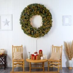 5ft. Clear LED Lights Flocked Artificial Christmas Wreath With Pinecones -Michaels X-Mas Decor D478991S 6