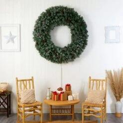 5ft. Clear LED Lights Flocked Artificial Christmas Wreath With Pinecones -Michaels X-Mas Decor D478991S 7