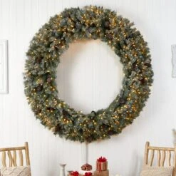 6ft. Clear LED Lights Flocked Christmas Artificial Wreath With Pinecones -Michaels X-Mas Decor D478992S 4