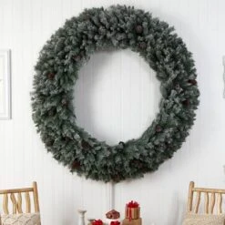 6ft. Clear LED Lights Flocked Christmas Artificial Wreath With Pinecones -Michaels X-Mas Decor D478992S 5