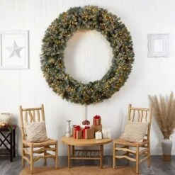 6ft. Clear LED Lights Flocked Christmas Artificial Wreath With Pinecones -Michaels X-Mas Decor D478992S 6