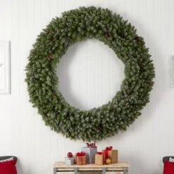 6ft. Clear LED Lights Flocked Artificial Christmas Wreath With Pinecones -Michaels X-Mas Decor D478996S 5