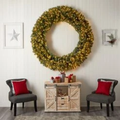 6ft. Clear LED Lights Flocked Artificial Christmas Wreath With Pinecones -Michaels X-Mas Decor D478996S 6