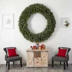 6ft. Clear LED Lights Flocked Artificial Christmas Wreath With Pinecones -Michaels X-Mas Decor D478996S 7