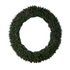 6ft. Clear LED Lights Flocked Artificial Christmas Wreath With Pinecones & Berries -Michaels X-Mas Decor D478998S 3