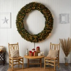 6ft. Clear LED Lights Flocked Artificial Christmas Wreath With Pinecones & Berries -Michaels X-Mas Decor D478998S 6