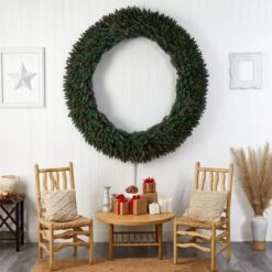 6ft. Clear LED Lights Flocked Artificial Christmas Wreath With Pinecones & Berries -Michaels X-Mas Decor D478998S 7