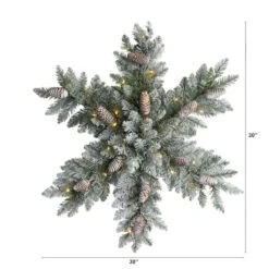 30" Pre-Lit Flocked Snowflake Artificial Dunhill Fir Wreath With Pinecones -Michaels X-Mas Decor D478999S 2