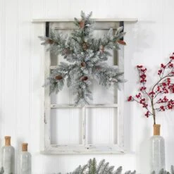 30" Pre-Lit Flocked Snowflake Artificial Dunhill Fir Wreath With Pinecones -Michaels X-Mas Decor D478999S 5