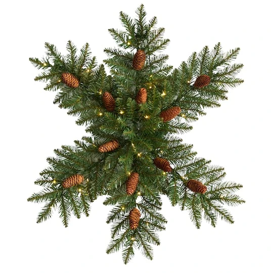 30" Pre-Lit Snowflake Artificial Dunhill Fir Wreath With Pinecones 4 30" Pre-Lit Snowflake Artificial Dunhill Fir Wreath With Pinecones - Image 2