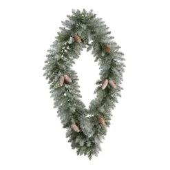 3ft. White LED Lights Geometric Diamond Christmas Frosted Wreath With Pinecones -Michaels X-Mas Decor D479003S 3