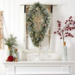 3ft. White LED Lights Geometric Diamond Christmas Frosted Wreath With Pinecones -Michaels X-Mas Decor D479003S 6