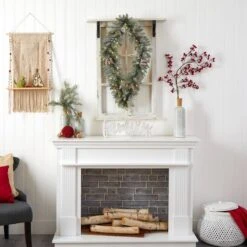 3ft. White LED Lights Geometric Diamond Christmas Frosted Wreath With Pinecones -Michaels X-Mas Decor D479003S 8