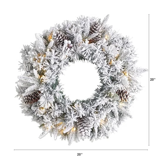 20" White LED Lights Flocked Artificial Christmas Wreath 5 20" White LED Lights Flocked Artificial Christmas Wreath - Image 3