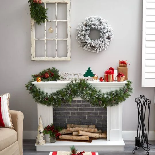 20" White LED Lights Flocked Artificial Christmas Wreath 10 20" White LED Lights Flocked Artificial Christmas Wreath - Image 8