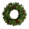 20" White LED Lights Frosted Pine Artificial Christmas Wreath With Pinecones & Berries