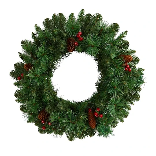 20" White LED Lights Frosted Pine Artificial Christmas Wreath With Pinecones & Berries 6 20" White LED Lights Frosted Pine Artificial Christmas Wreath With Pinecones & Berries - Image 4