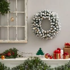 24" White LED Lights Flocked Artificial Christmas Wreath -Michaels X-Mas Decor D479008S 4