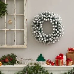 24" White LED Lights Flocked Artificial Christmas Wreath -Michaels X-Mas Decor D479008S 5