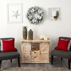 24" White LED Lights Flocked Poinsettia & Pine Artificial Christmas Wreath 17 24" White LED Lights Flocked Poinsettia & Pine Artificial Christmas Wreath -Michaels X-Mas Decor D479011S 7