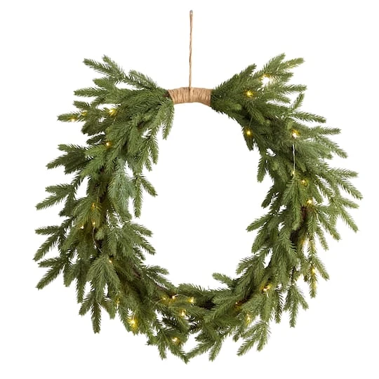 24" Pre-Lit Holiday Christmas Cascading Pine Wreath 4 24" Pre-Lit Holiday Christmas Cascading Pine Wreath - Image 2