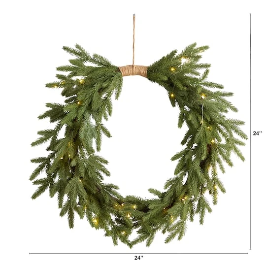 24" Pre-Lit Holiday Christmas Cascading Pine Wreath 5 24" Pre-Lit Holiday Christmas Cascading Pine Wreath - Image 3