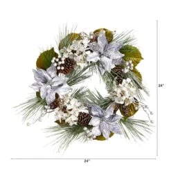 24" Silver Poinsettia, Hydrangea & Pinecones Artificial Christmas Wreath -Michaels X-Mas Decor D479013S 2