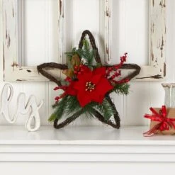 16" Holiday Christmas Poinsettia Star Twig Wreath 10 16" Holiday Christmas Poinsettia Star Twig Wreath -Michaels X-Mas Decor D479014S 3