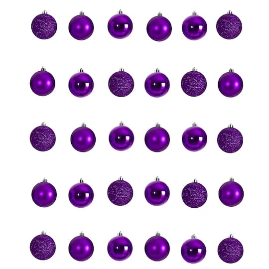 30ct. 2.5" Purple Shatterproof Christmas Ornaments 3 30ct. 2.5" Purple Shatterproof Christmas Ornaments