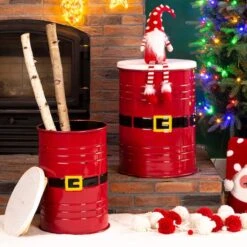 Glitzhome® Christmas Metal Santa Belt Storage Container Set 14 Glitzhome® Christmas Metal Santa Belt Storage Container Set -Michaels X-Mas Decor D479442S 3