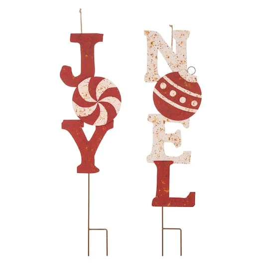 Glitzhome® 3ft. Metal Joy & Noel Yard Stake Set 3 Glitzhome® 3ft. Metal Joy & Noel Yard Stake Set