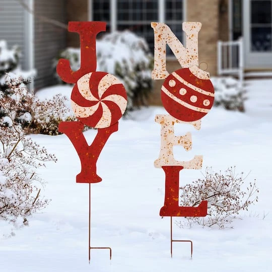 Glitzhome® 3ft. Metal Joy & Noel Yard Stake Set 5 Glitzhome® 3ft. Metal Joy & Noel Yard Stake Set - Image 3